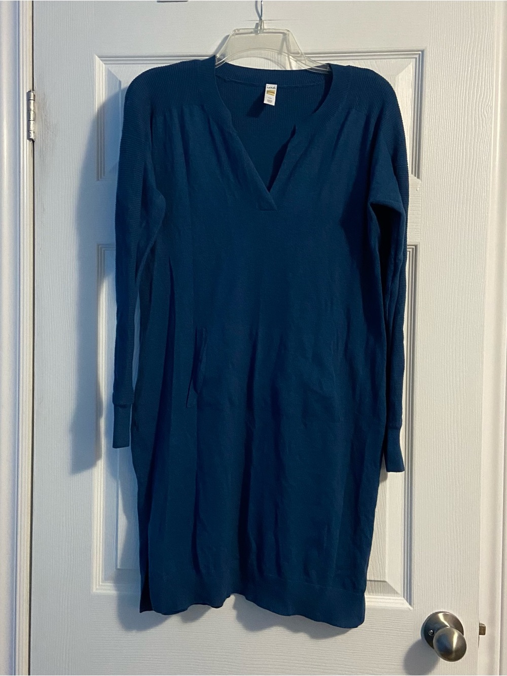 Lole Women’s Blue Long Sleeve V-Neck Knit Sweater Dress Size L